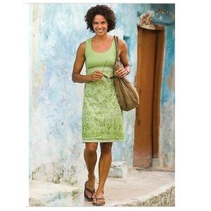 Athleta Vyasa Dress in Leaf Green Tiger Lily Women's Size MP | Medium Petite